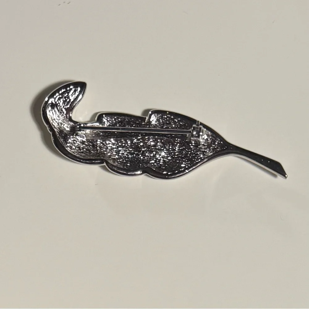 Dior Silver Crystal Feather Brooch
